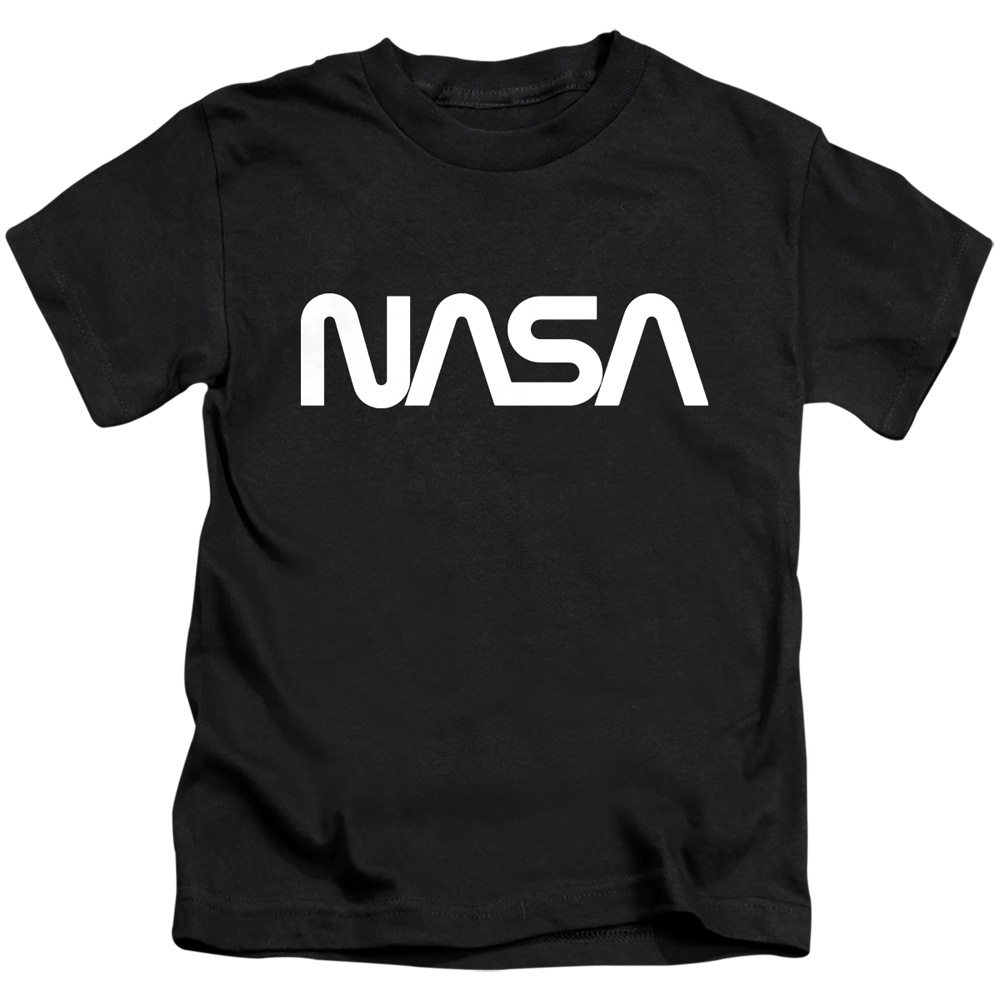 NASA & Worm Logo-Short Sleeve Juvenile 18-1 T-Shirt, Black - Medium 5-6
