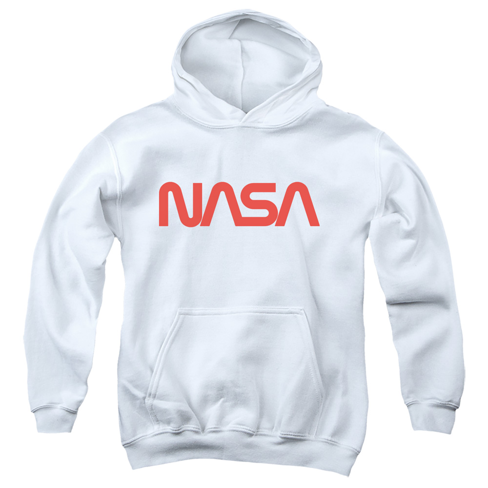NASA & Worm Logo-Youth Pull-Over Hoodie, White - Medium