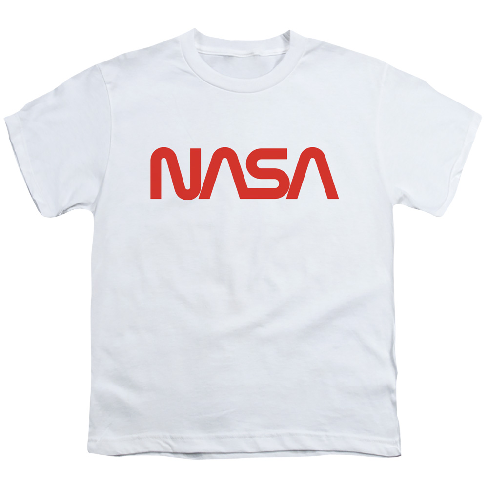 NASA143-YT-4 NASA & Worm Logo-Short Sleeve Youth 18-1 T-Shirt, White - Extra Large