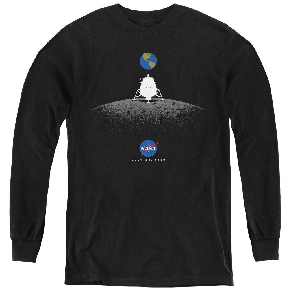 NASA & Moon Landing Simple-Youth Long Sleeve T-Shirt, Black - Medium