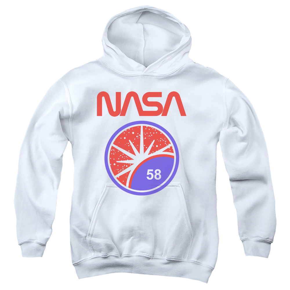 NASA & Stars-Youth Pull-Over Hoodie, White - Large