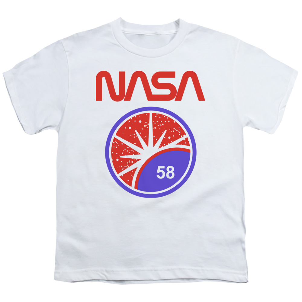 NASA152-YT-1 NASA & Stars-Short Sleeve Youth 18-1 T-Shirt, White - Small