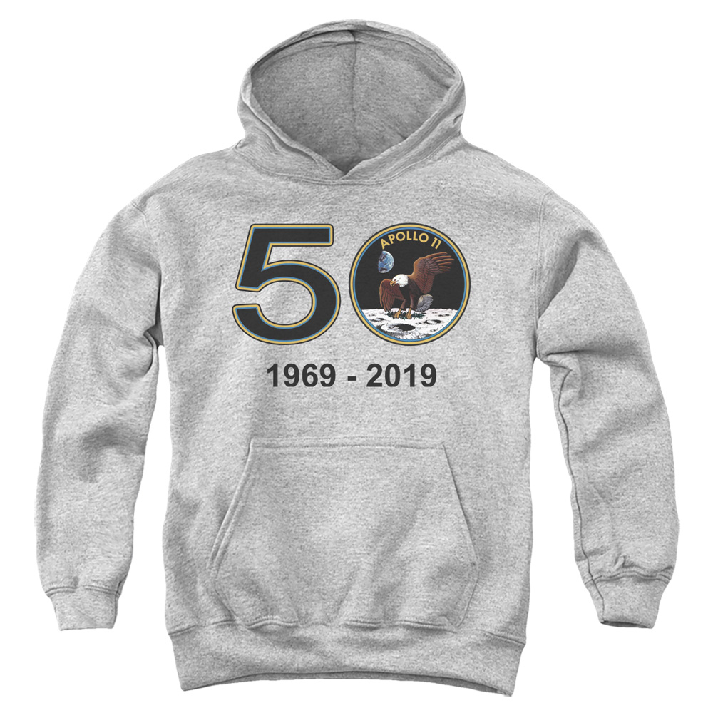 NASA & Apollo 11 50th-Youth Pull-Over Hoodie, Athletic Heather - Small