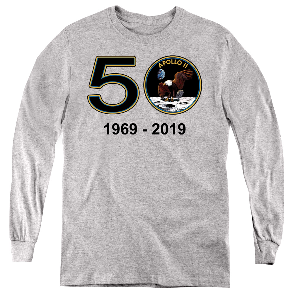 NASA & Apollo 11 50th-Youth Long Sleeve T-Shirt, Athletic Heather - Medium