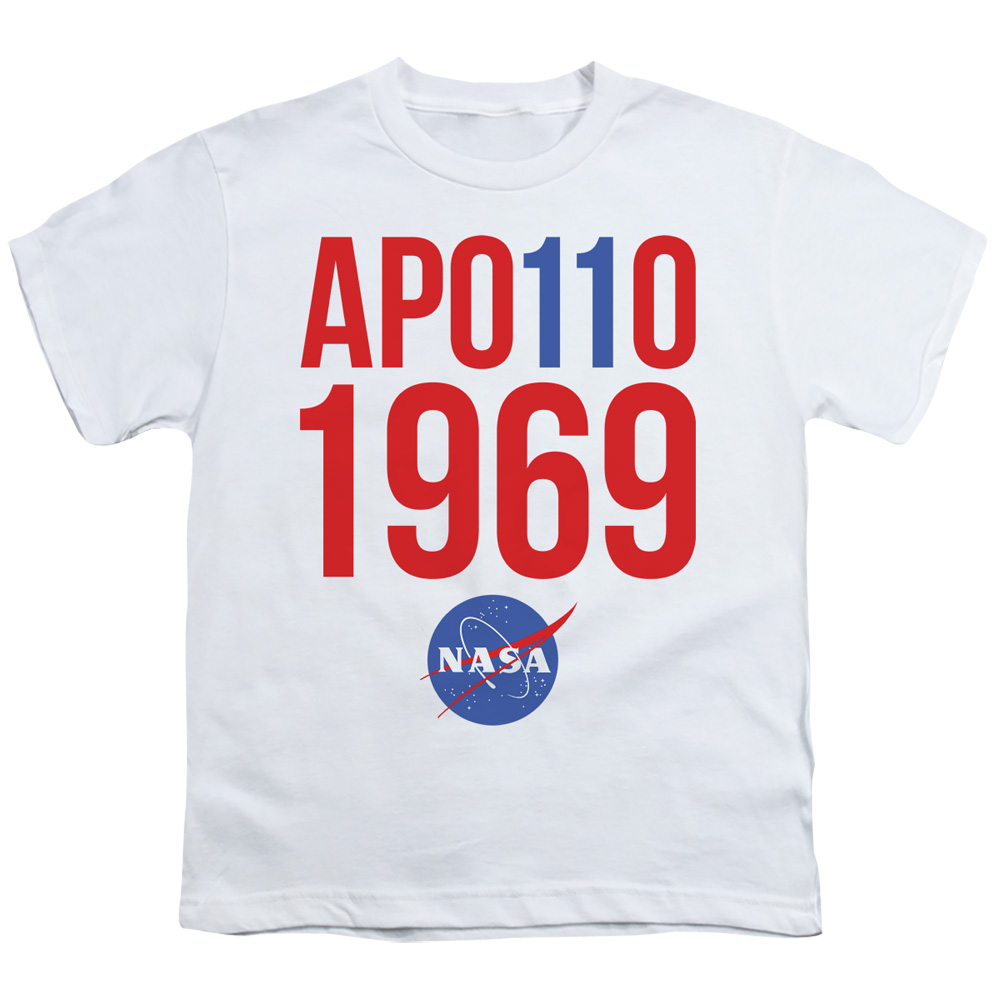 NASA158-YT-1 NASA & 1969-Short Sleeve Youth 18-1 T-Shirt, White - Small
