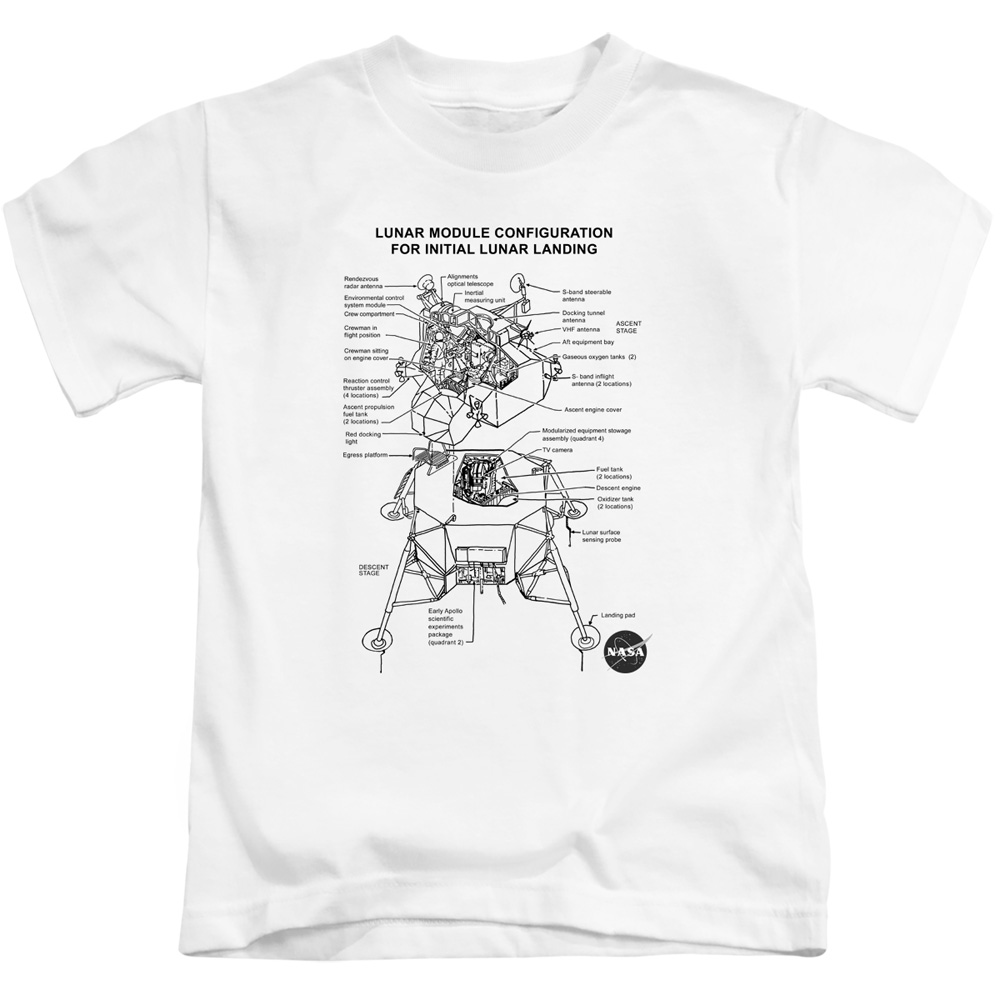 NASA162-KT-3 NASA & Lunar Module Diagram-Short Sleeve Juvenile 18-1 T-Shirt, White - Large 7