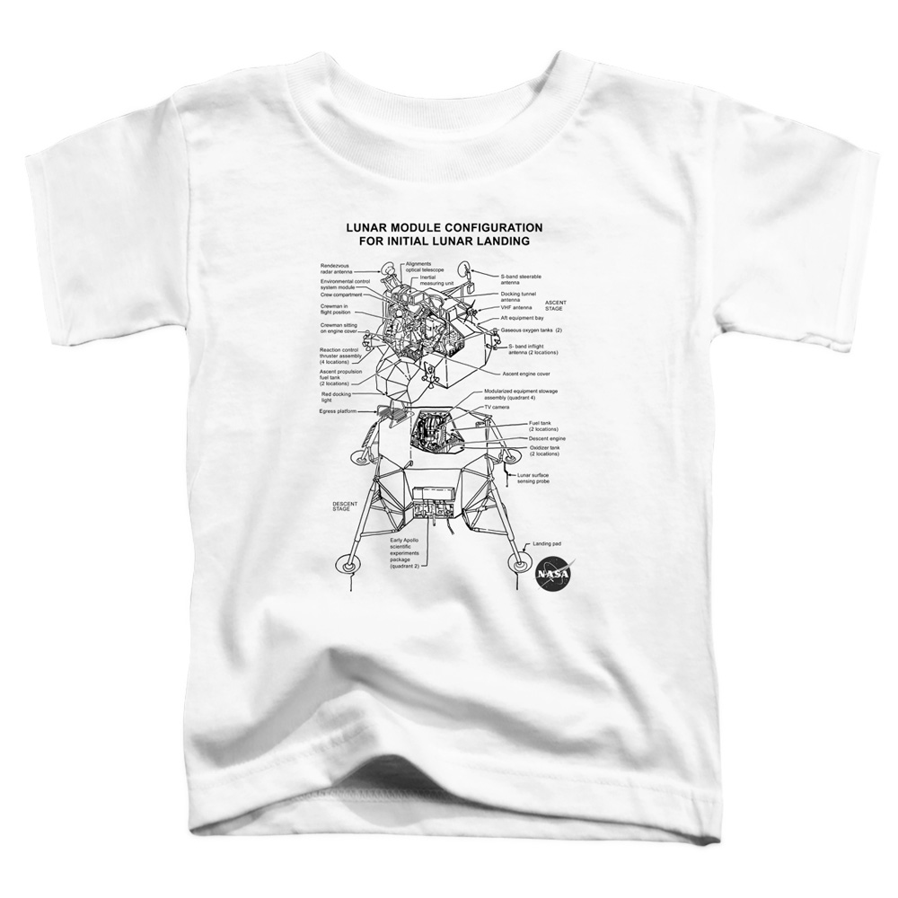 NASA & Lunar Module Diagram-Short Sleeve Toddler Tee, White - Small 2T