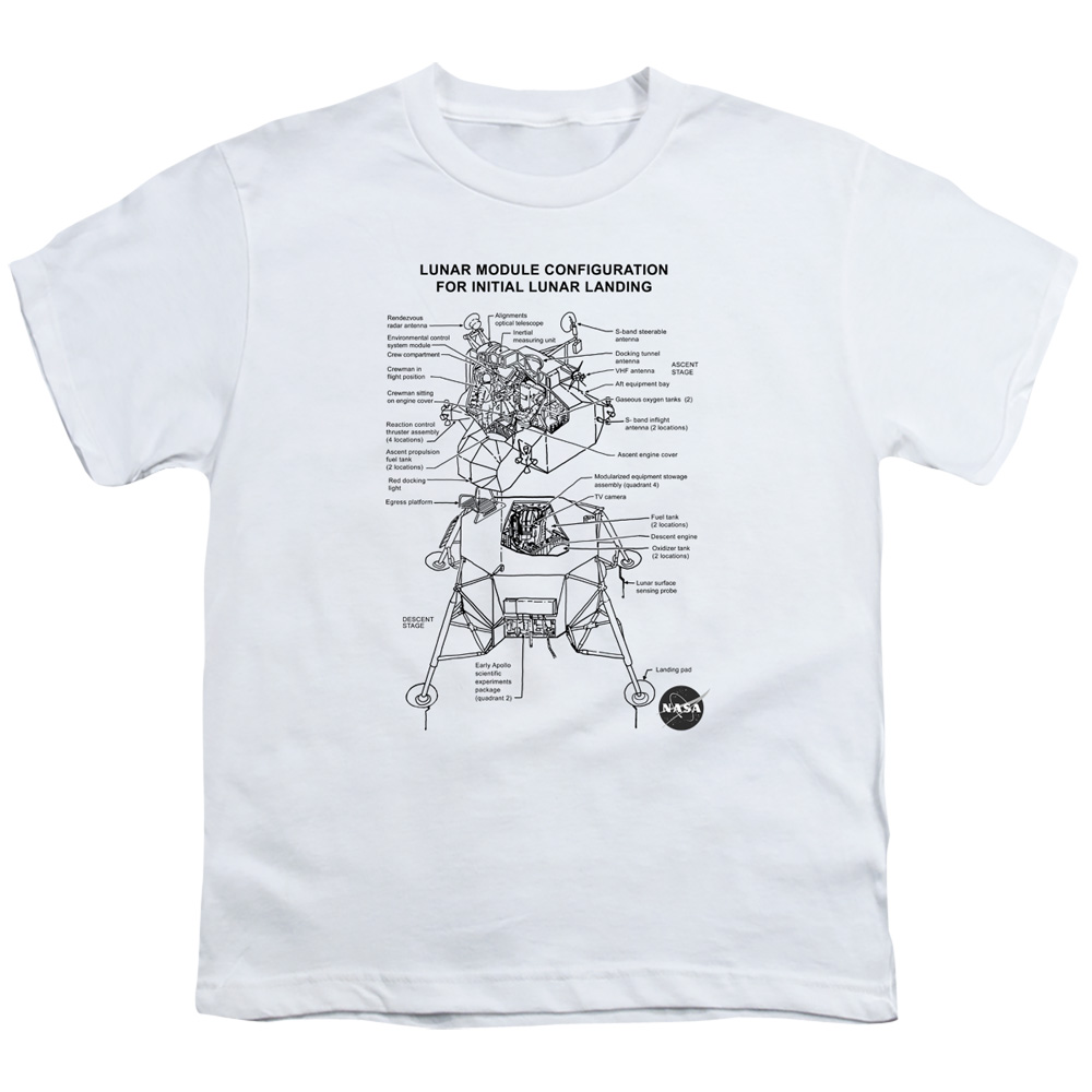 NASA162-YT-2 NASA & Lunar Module Diagram-Short Sleeve Youth 18-1 T-Shirt, White - Medium