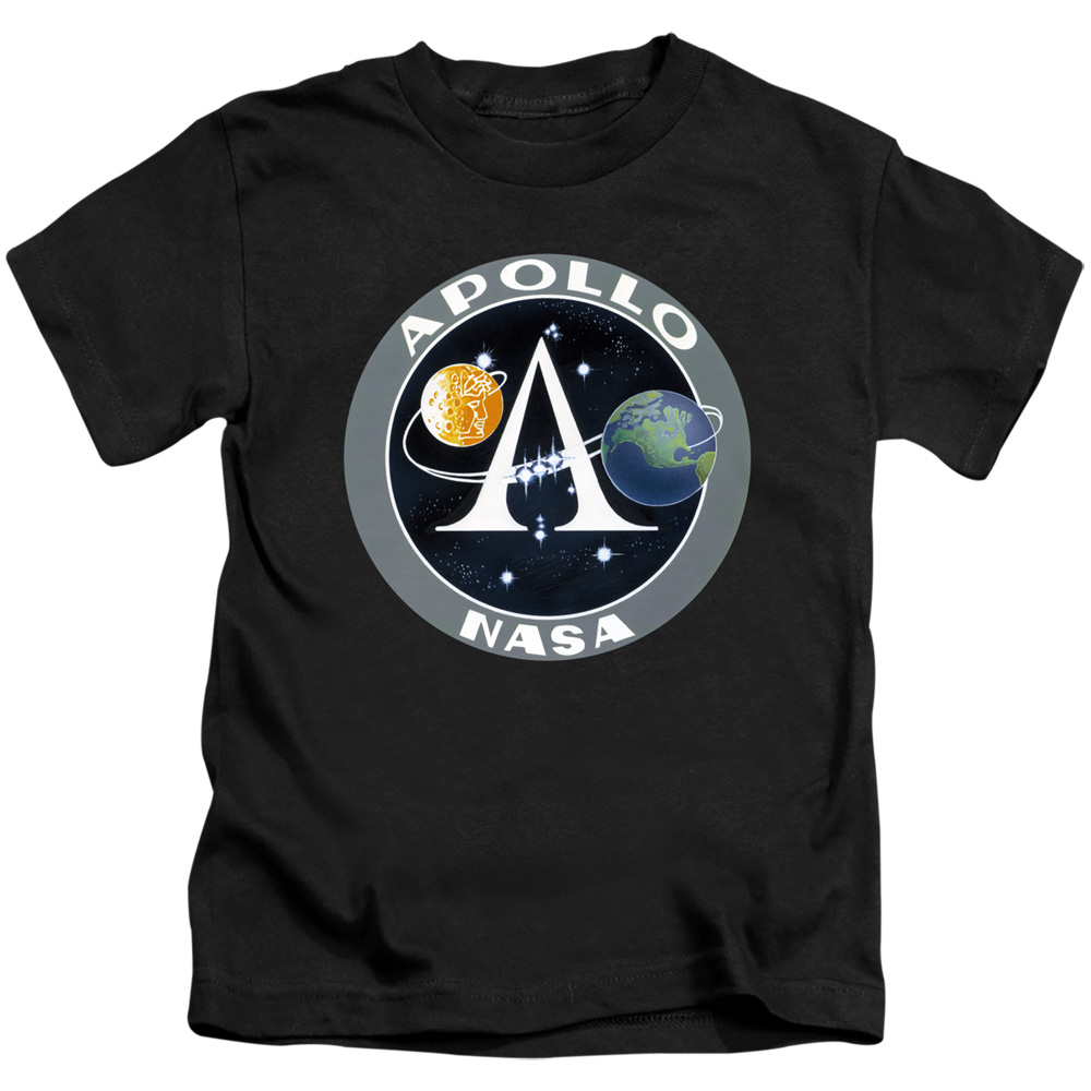 NASA & Apollo Mission Patch-Short Sleeve Juvenile 18-1 T-Shirt, Black - Medium 5-6