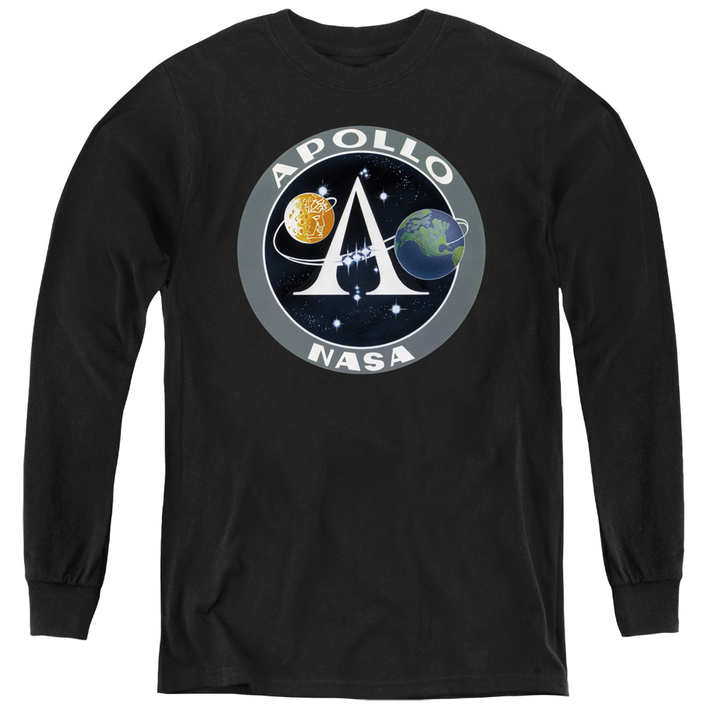 NASA & Apollo Mission Patch-Youth Long Sleeve T-Shirt, Black - Small