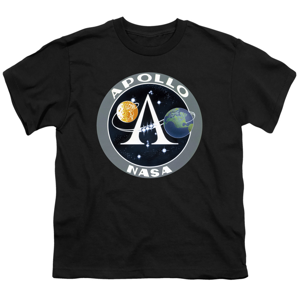 NASA & Apollo Mission Patch-Short Sleeve Youth 18-1 T-Shirt, Black - Medium