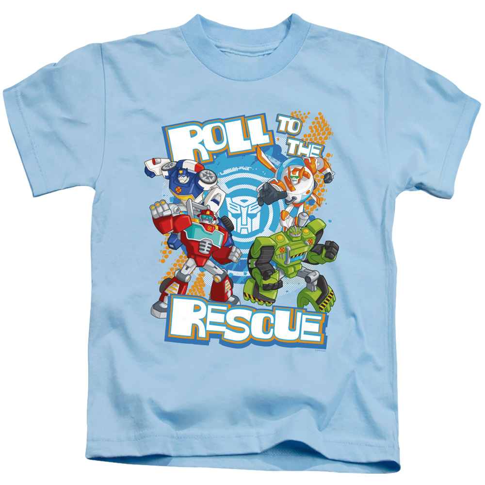HBRO247-KT-2 Transformers & Roll to the Rescue-Short Sleeve Juvenile 18-1 T-Shirt, Light Blue - Medium 5-6