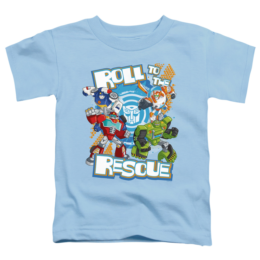 Transformers & Roll to the Rescue-Short Sleeve Toddler Tee, Light Blue - Small 2T