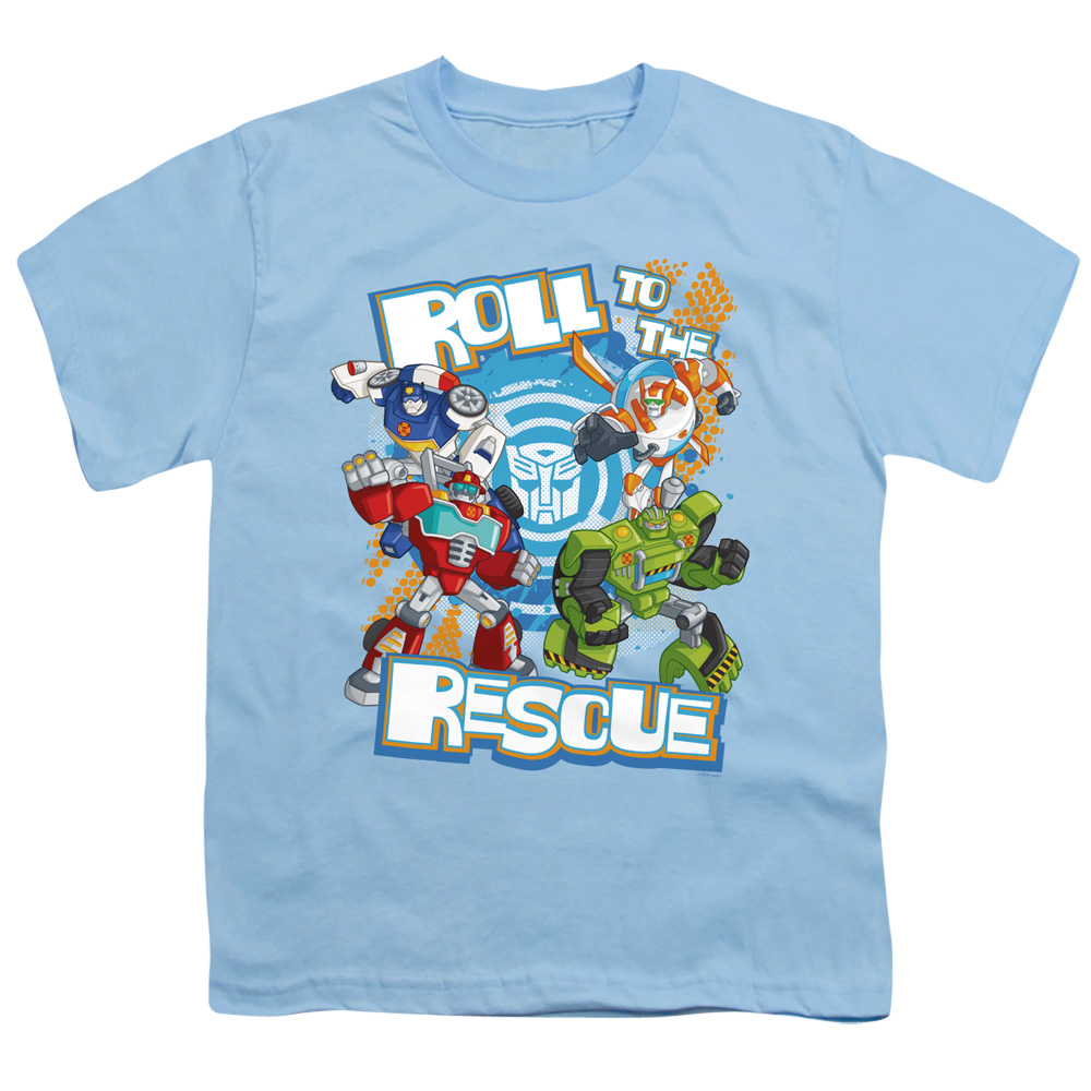 HBRO247-YT-2 Transformers & Roll to the Rescue-Short Sleeve Youth 18-1 T-Shirt, Light Blue - Medium