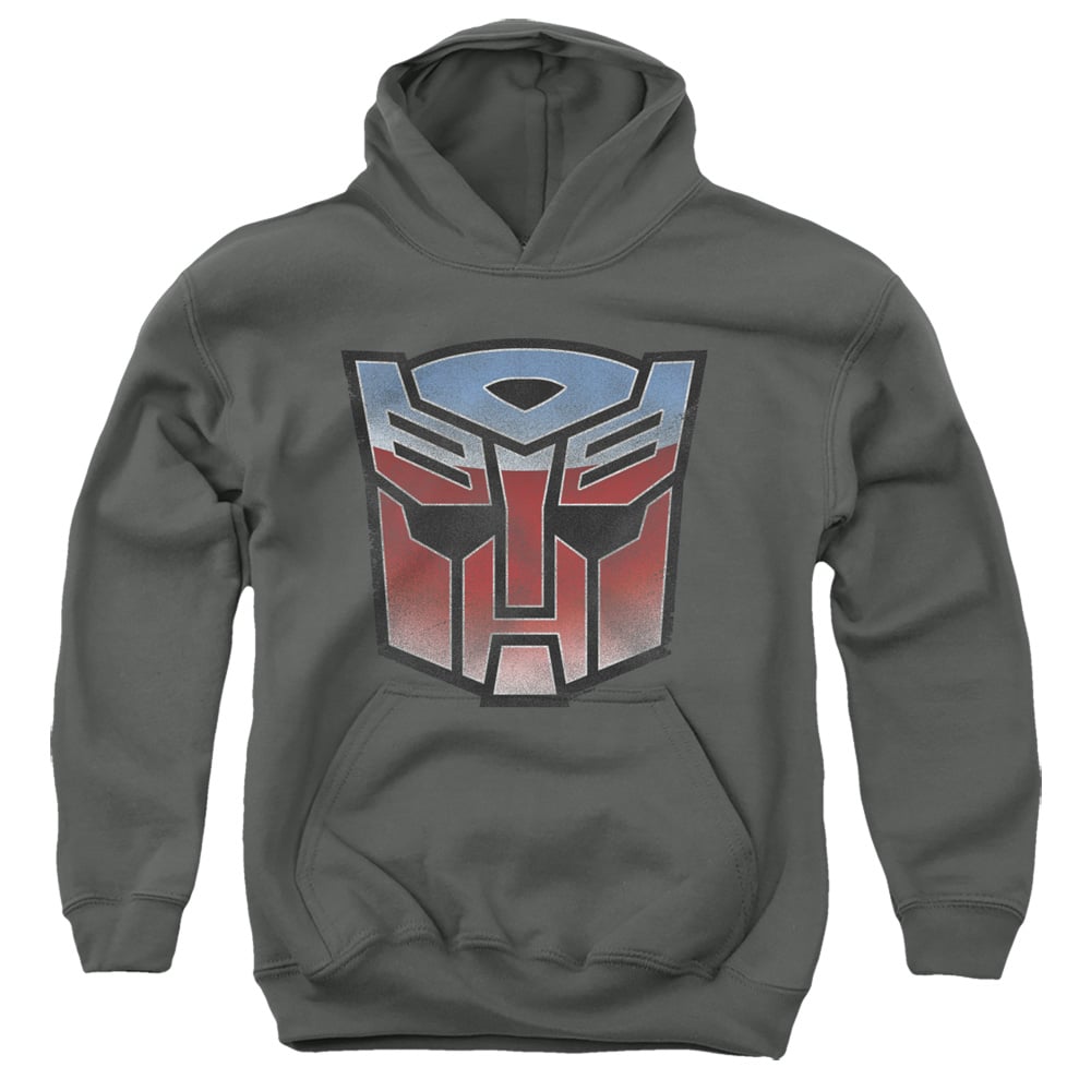 Transformers & Vintage Autobot Logo-Youth Pull-Over Hoodie, Charcoal - Small