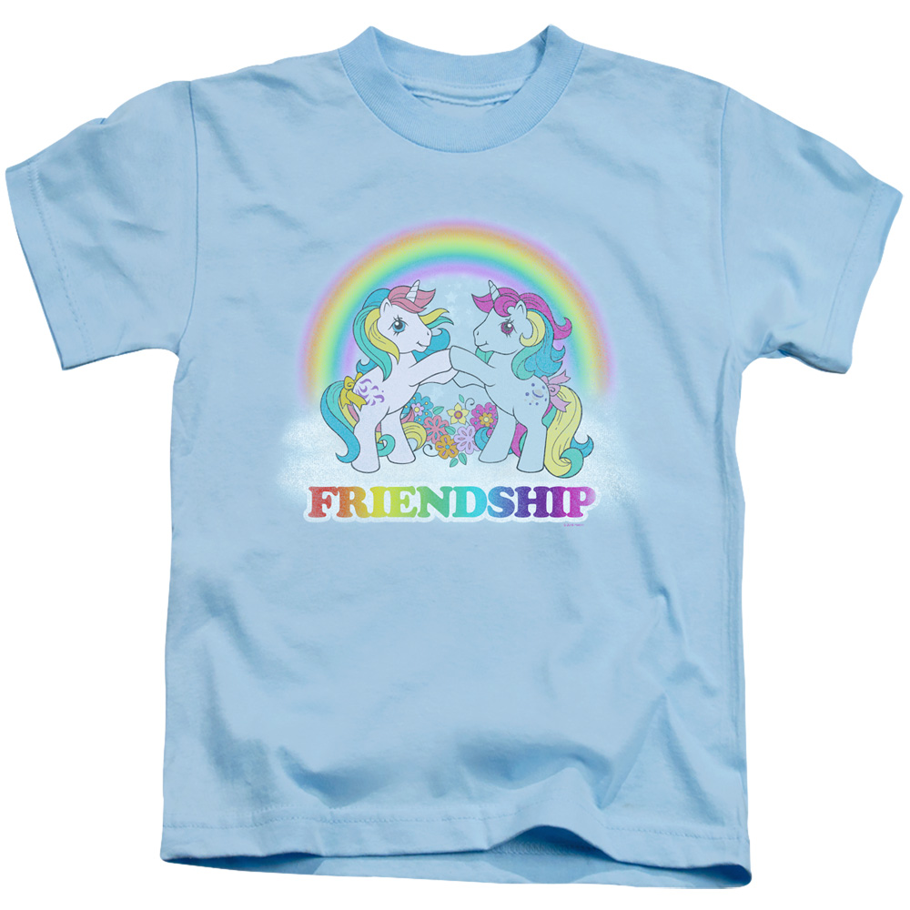 HBRO267-KT-2 My Little Pony Retro & Friendship-Short Sleeve Juvenile 18-1 T-Shirt, Light Blue - Medium 5-6