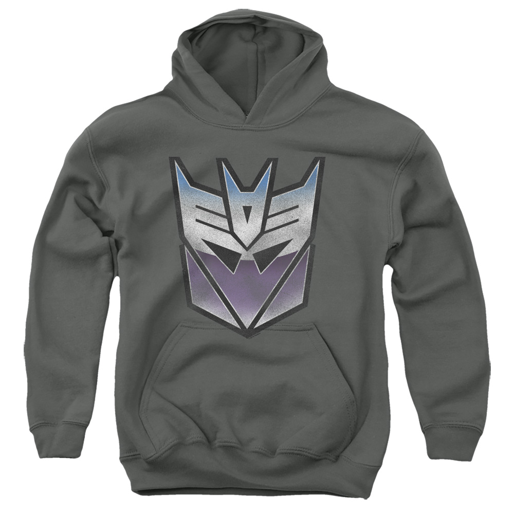 Transformers & Vintage Decepticon Logo-Youth Pull-Over Hoodie, Charcoal - Small