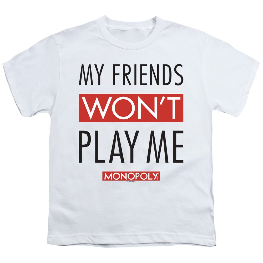 HBRO135B-YT-3 Monopoly & My Friends-Short Sleeve Youth 18-1 T-Shirt, White - Large