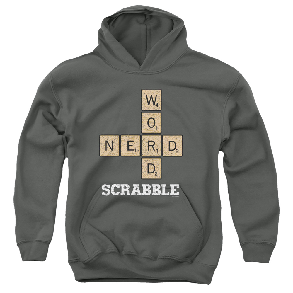 Scrabble & Word Nerd-Youth Pull-Over Hoodie, Charcoal - Large