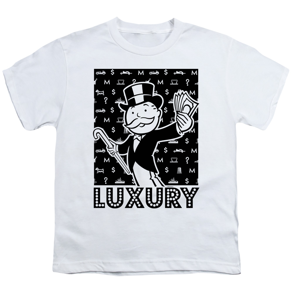 HBRO164B-YT-3 Monopoly & Luxury-Short Sleeve Youth 18-1 T-Shirt, White - Large