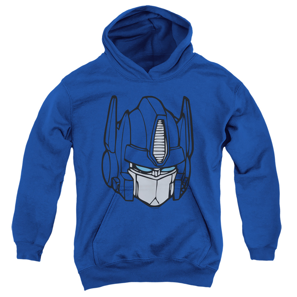 Transformers & Optimus Head-Youth Pull-Over Hoodie, Royal Blue - Large