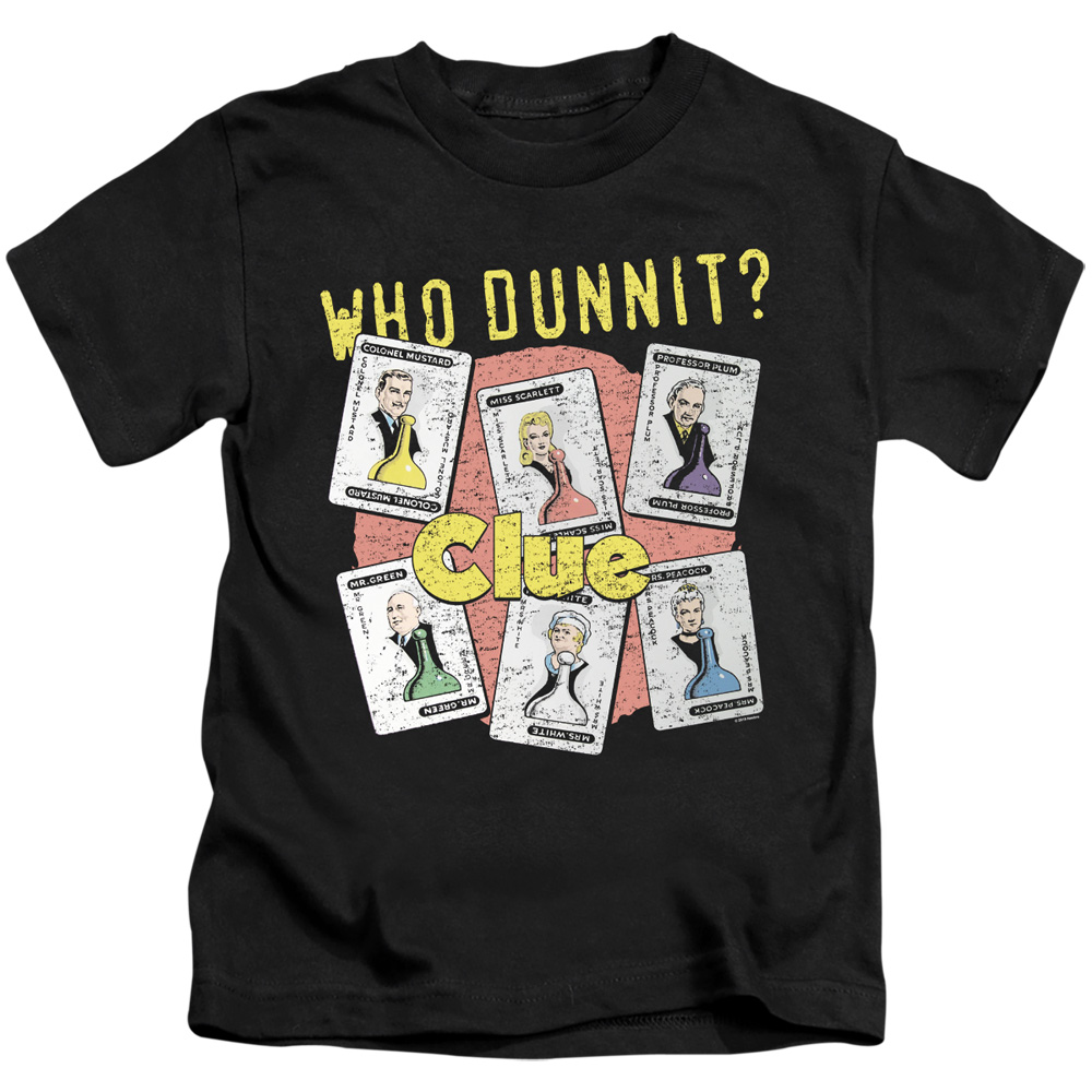 Clue & Who Dunnit-Short Sleeve Juvenile 18-1 T-Shirt, Black - Medium 5-6