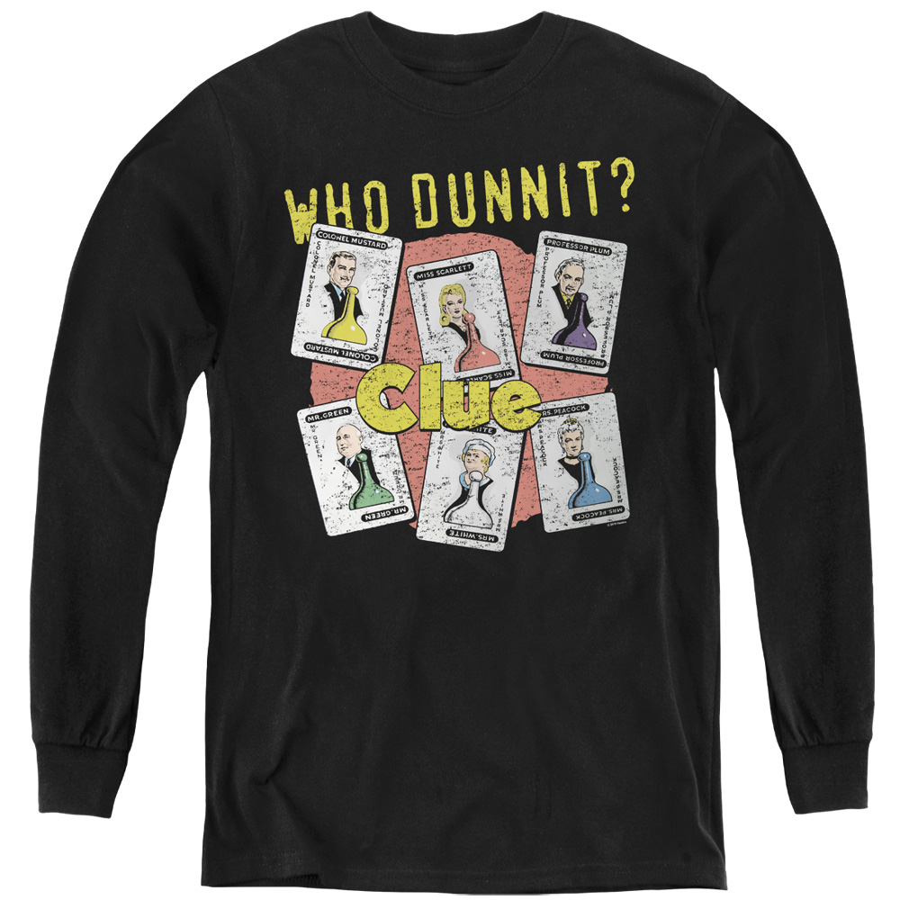 Clue & Who Dunnit-Youth Long Sleeve T-Shirt, Black - Medium