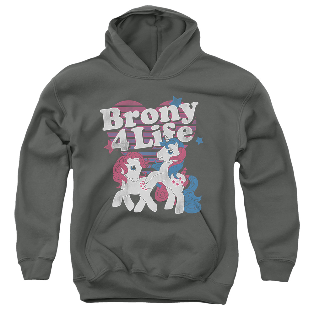 My Little Pony Retro & Brony 4 Life-Youth Pull-Over Hoodie, Charcoal - Medium