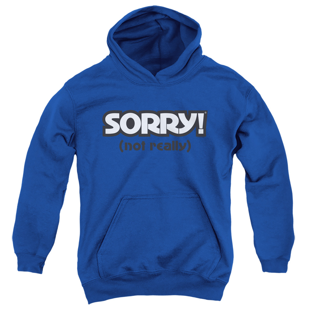 Sorry & Not Sorry-Youth Pull-Over Hoodie, Royal Blue - Extra Large
