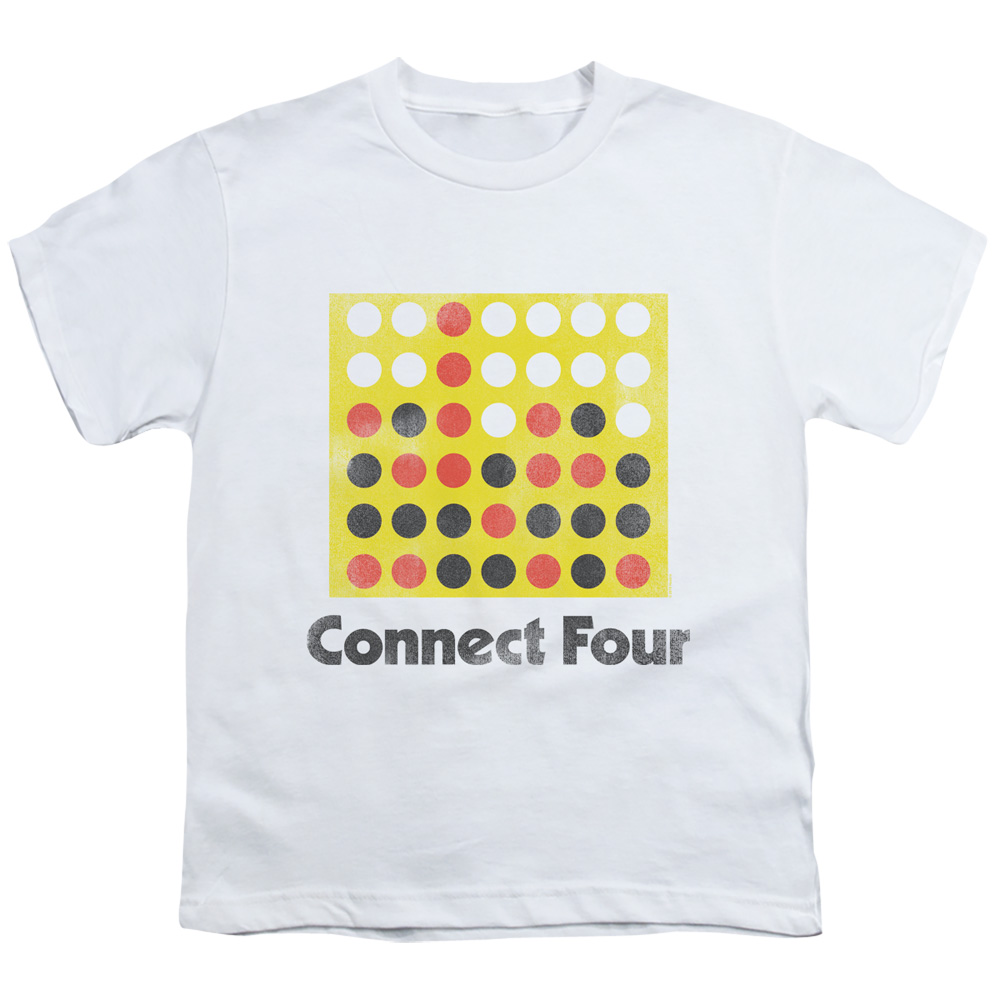 HBRO305-YT-1 Connect Four & Classic Logo Distressed-Short Sleeve Youth 18-1 T-Shirt, White - Small