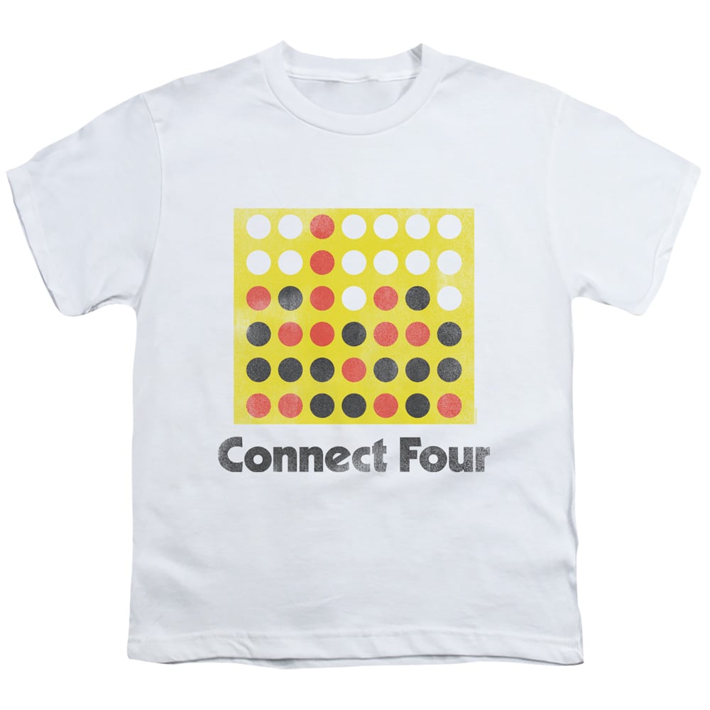 HBRO305-YT-2 Connect Four & Classic Logo Distressed-Short Sleeve Youth 18-1 T-Shirt, White - Medium