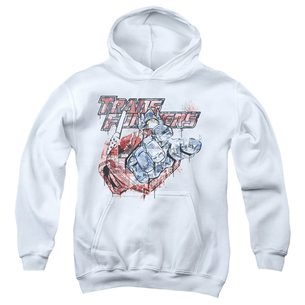 HBRO333-YFTH-3 Transformer Short Sleeve Gray Panels-Youth Pull-Over Hoodie, White - Large