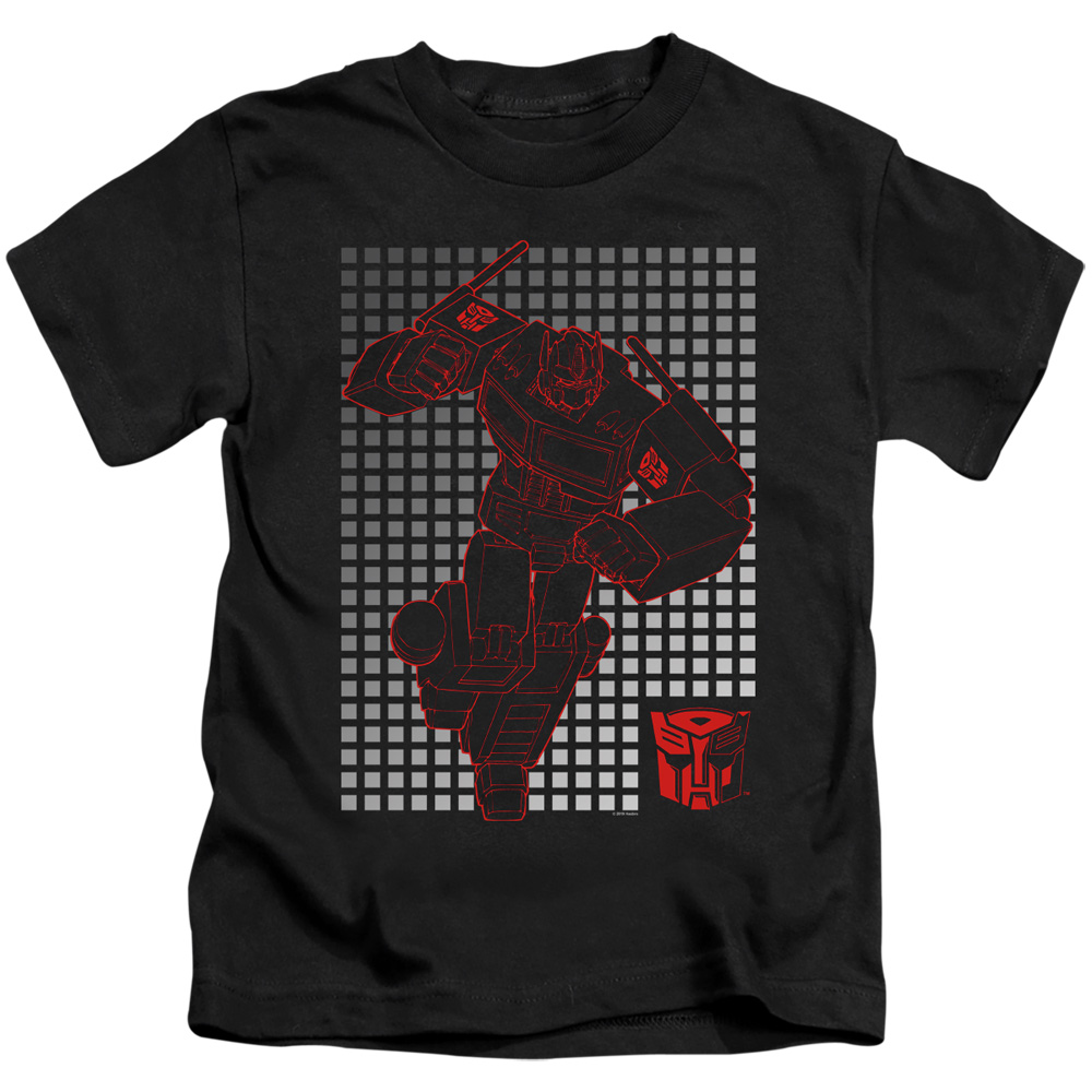 Transformers & Optimus Grid-Short Sleeve Juvenile 18-1 T-Shirt, Black - Medium 5-6