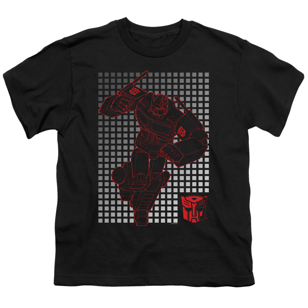Transformers & Optimus Grid-Short Sleeve Youth 18-1 T-Shirt, Black - Extra Large