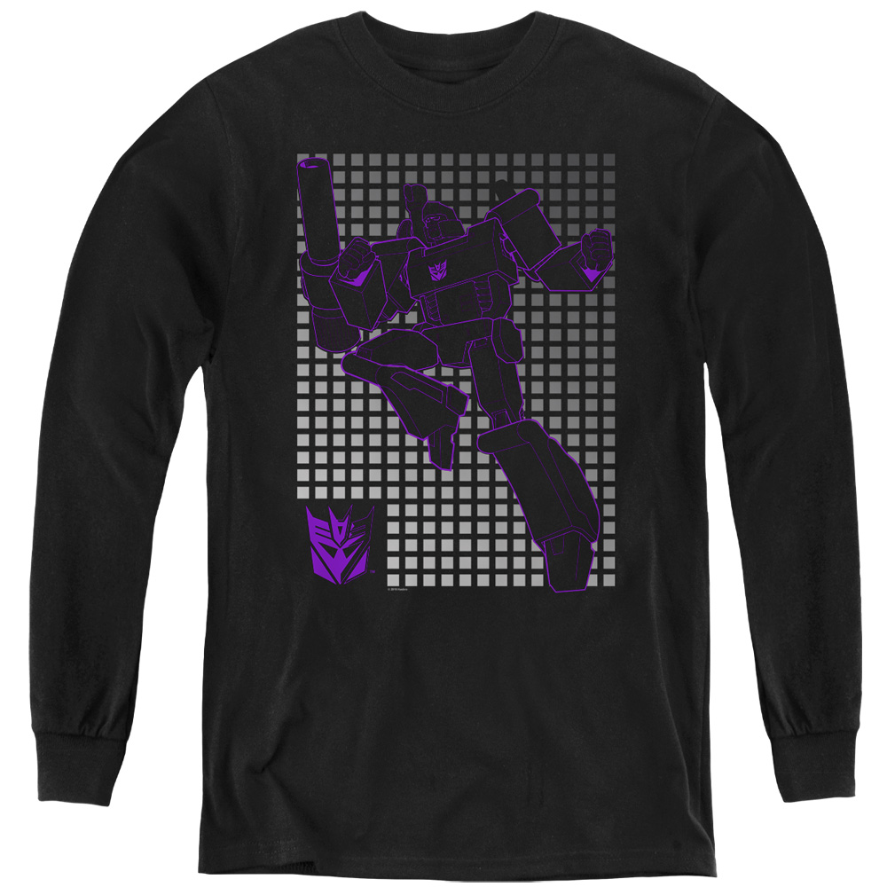 Transformers & Megatron Grid-Youth Long Sleeve T-Shirt, Black - Extra Large