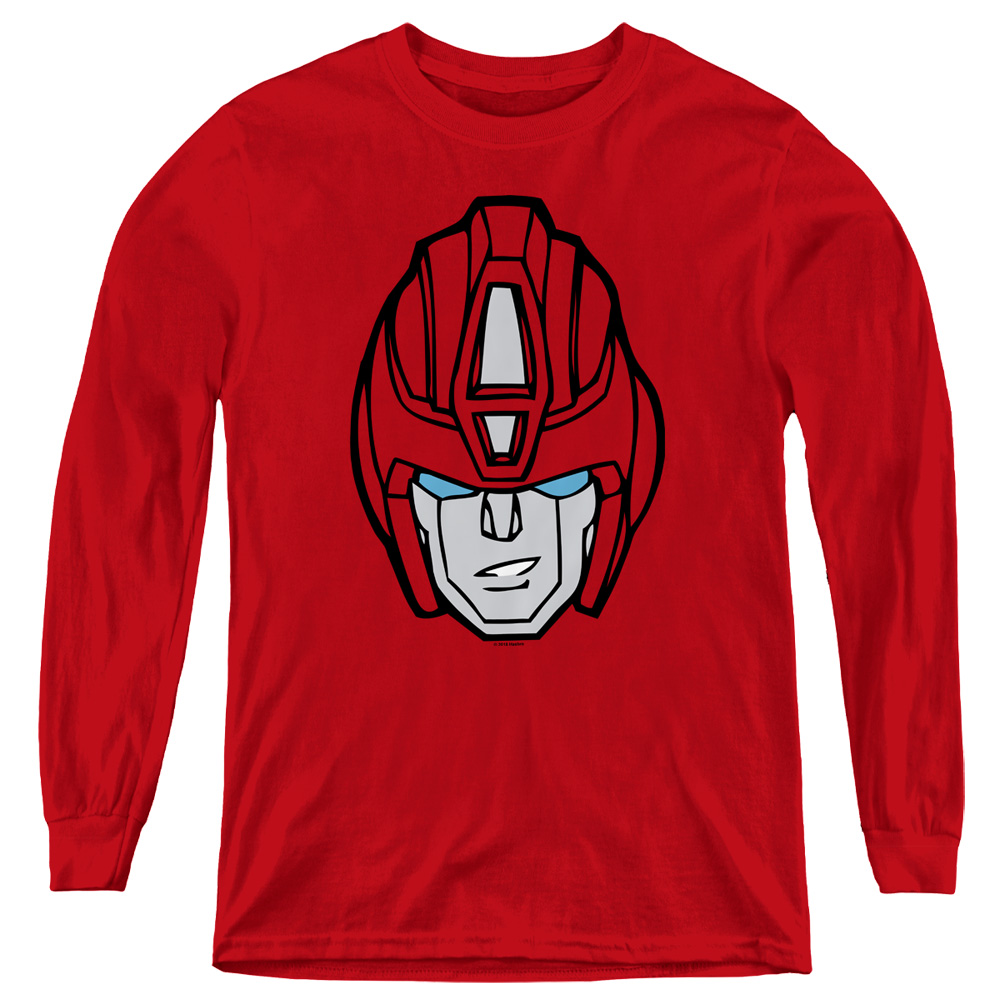Transformers & Hot Rod Head-Youth Long Sleeve T-Shirt, Red - Large