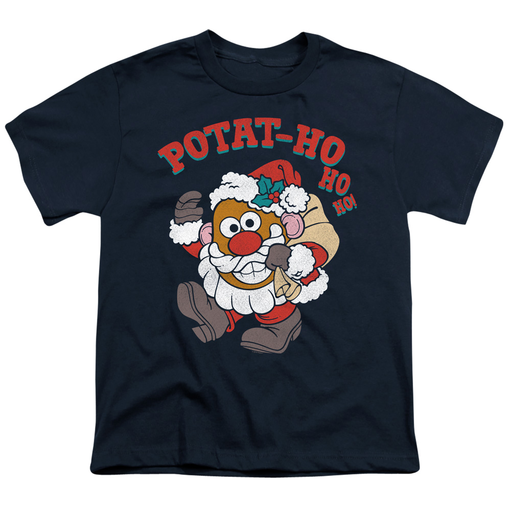 HBRO203-YT-1 Mr Potato Head & Ho Ho Ho-Short Sleeve Youth 18-1 T-Shirt, Navy - Small