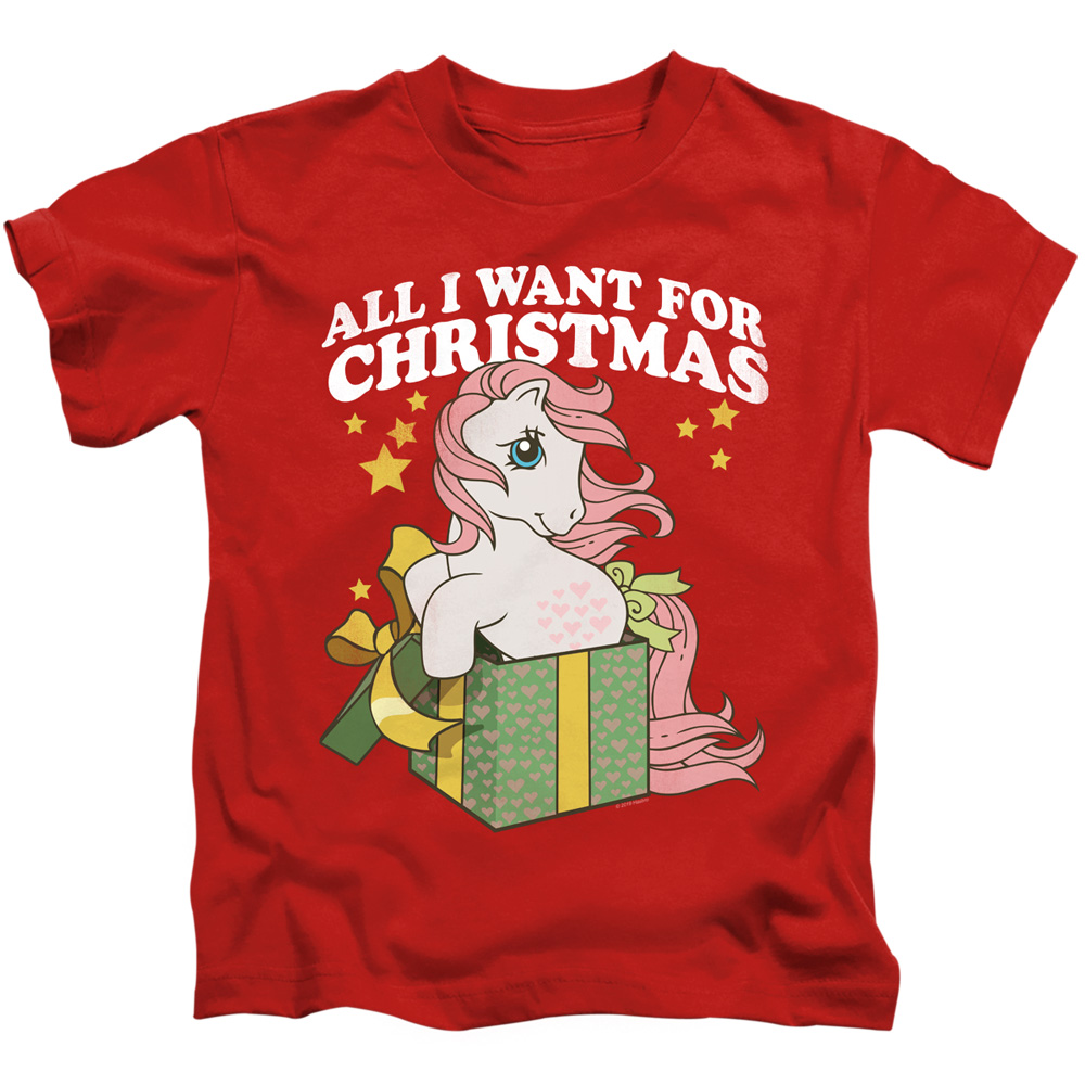 My Little Pony Retro & All I Want-Short Sleeve Juvenile 18-1 T-Shirt, Red - Medium 5-6