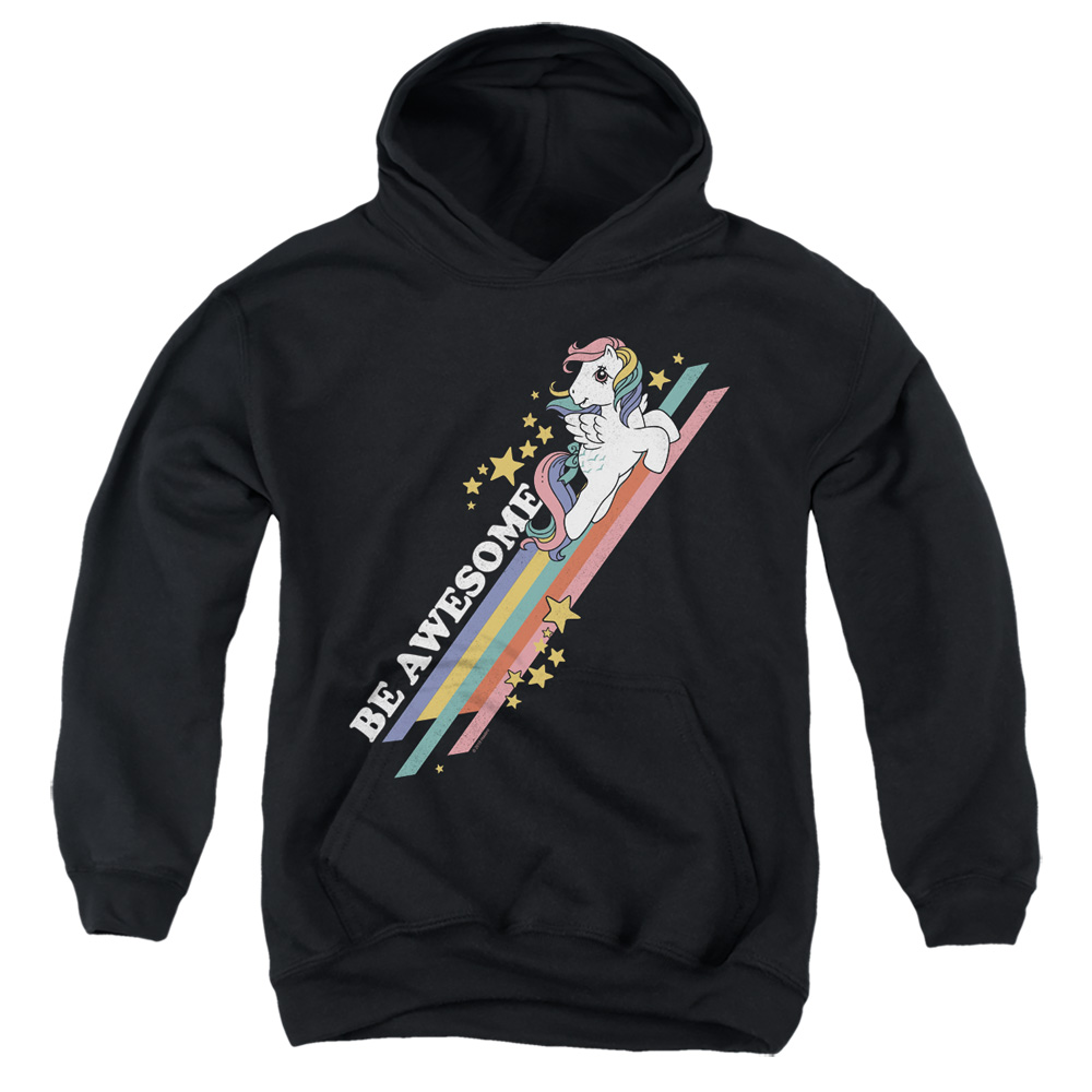 My Little Pony Retro & Be Awesome-Youth Pull-Over Hoodie, Black - Extra Large