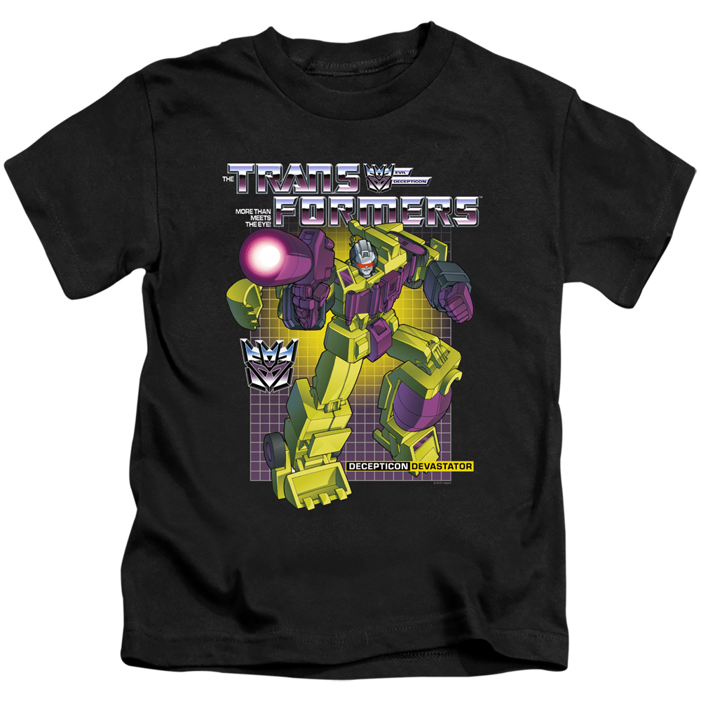 Transformers & Devastator-Short Sleeve Juvenile 18-1 T-Shirt, Black - Medium 5-6