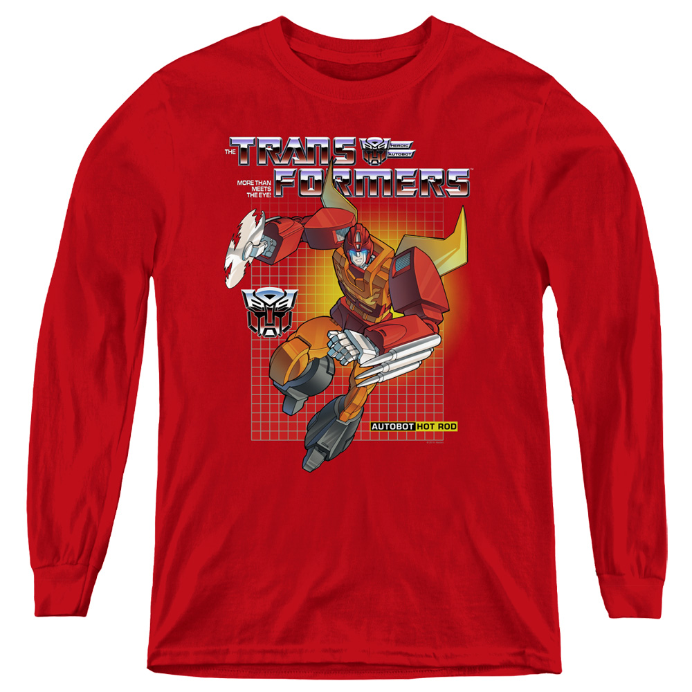Transformers & Hot Rod-Youth Long Sleeve T-Shirt, Red - Large