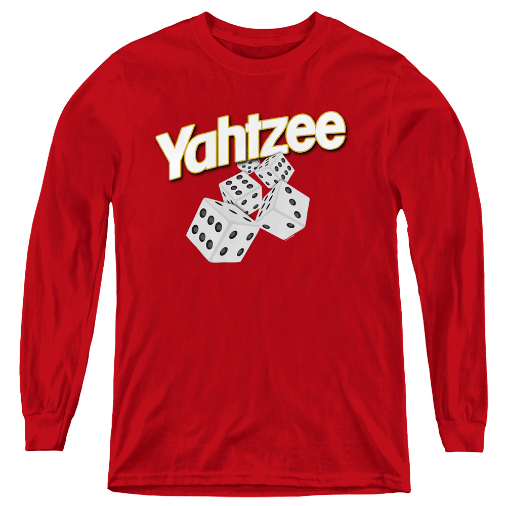Yahtzee & Tumbling Dice-Youth Long Sleeve T-Shirt, Red - Medium