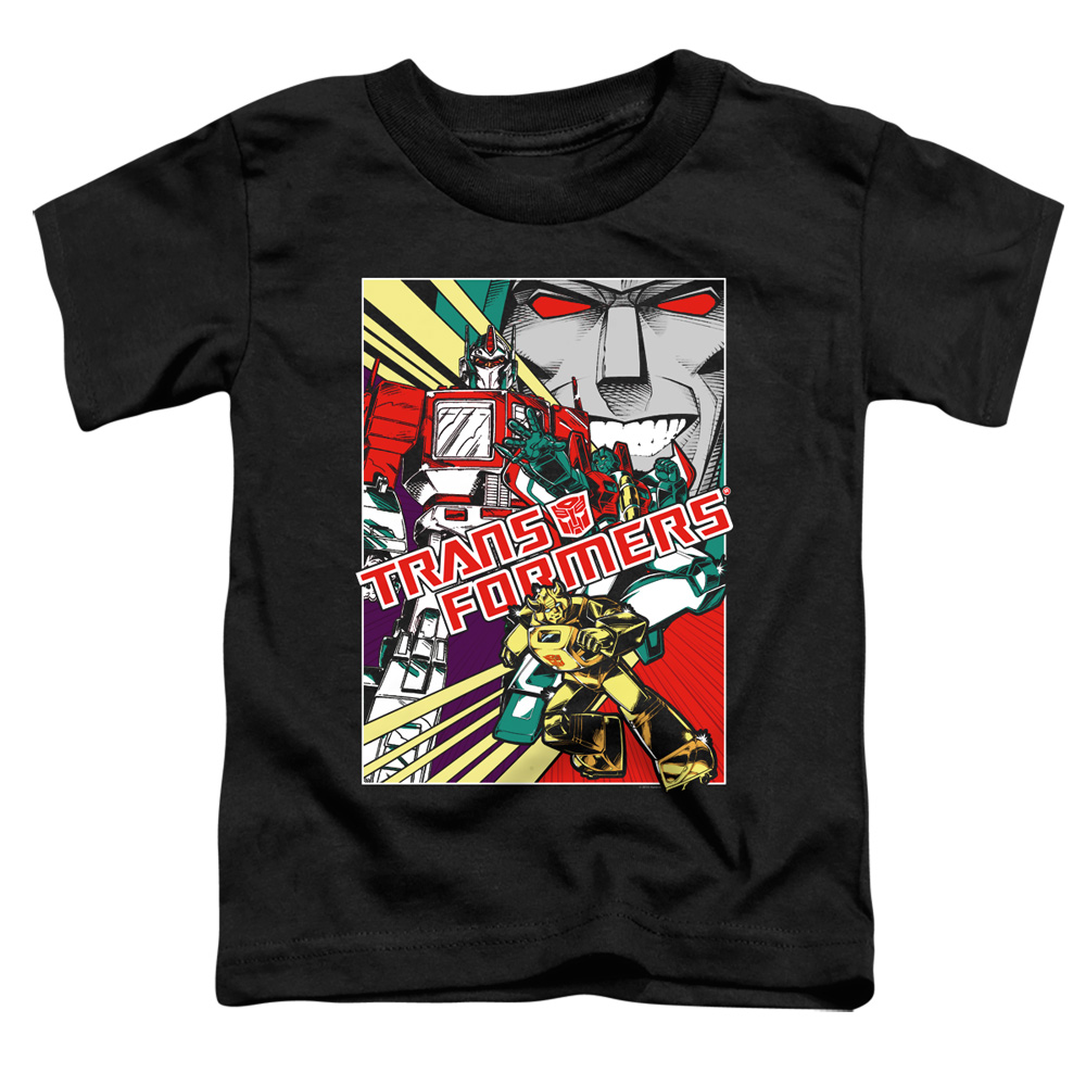 Transformers & Comic Poster-Short Sleeve Toddler Tee, Black - Medium 3T