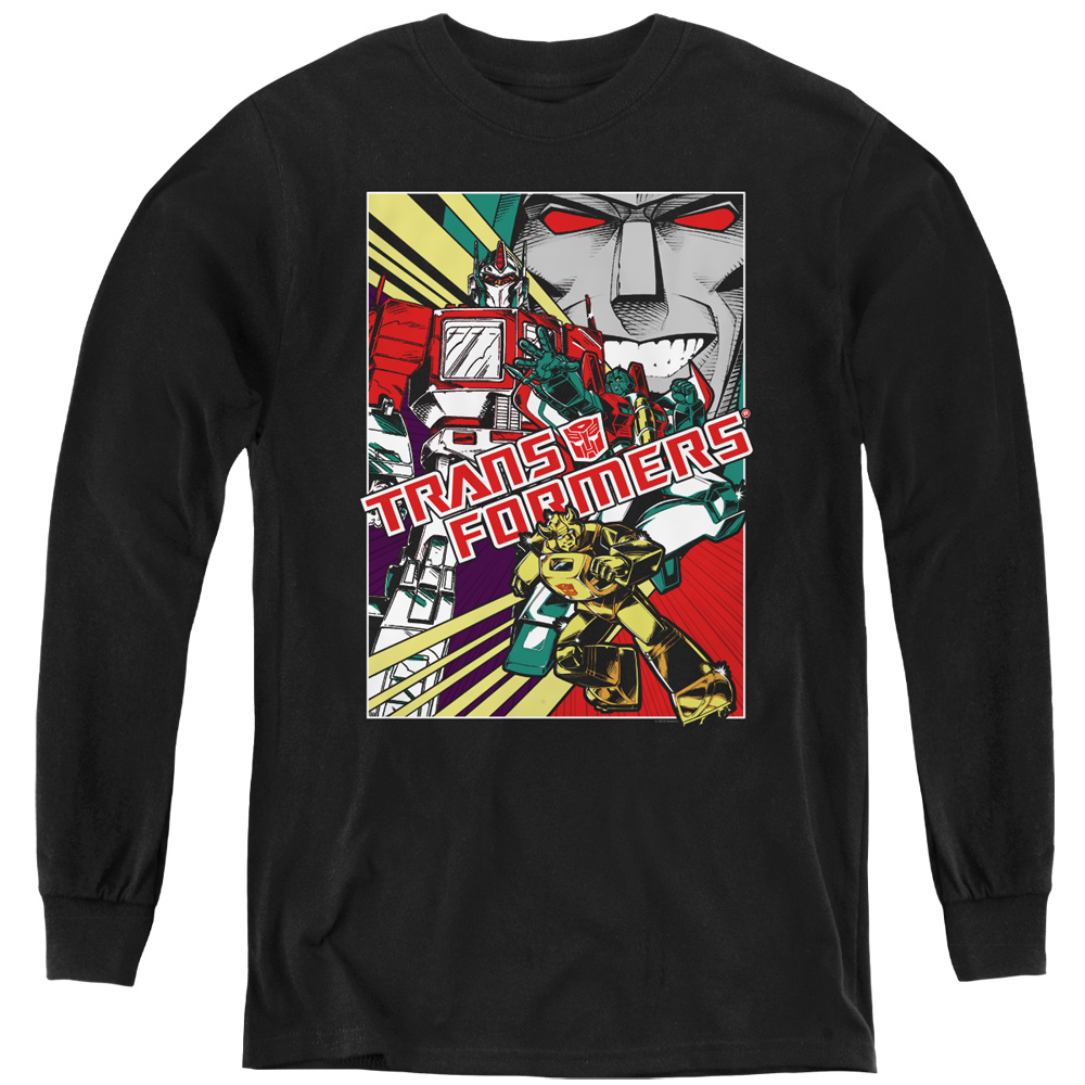 Transformers & Comic Poster-Youth Long Sleeve T-Shirt, Black - Extra Large