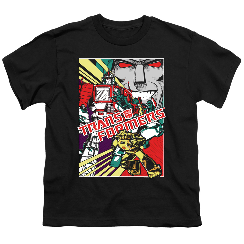 Transformers & Comic Poster-Short Sleeve Youth 18-1 T-Shirt, Black - Small