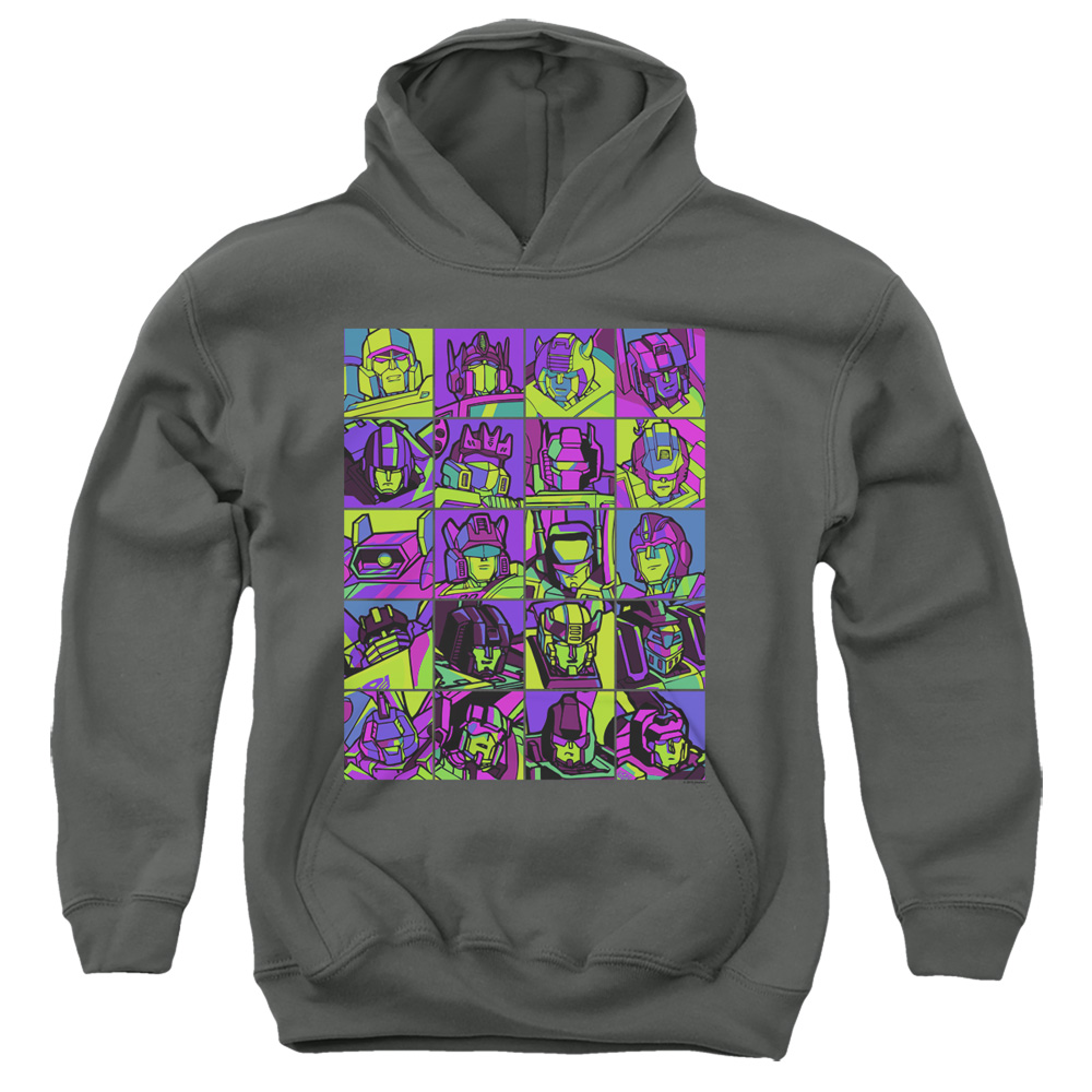 Transformers & Transformer Squares-Youth Pull-Over Hoodie, Charcoal - Large