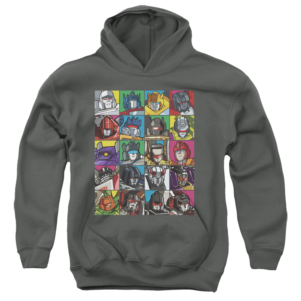 Transformers & Transformer Squares-Youth Pull-Over Hoodie, Charcoal - Small