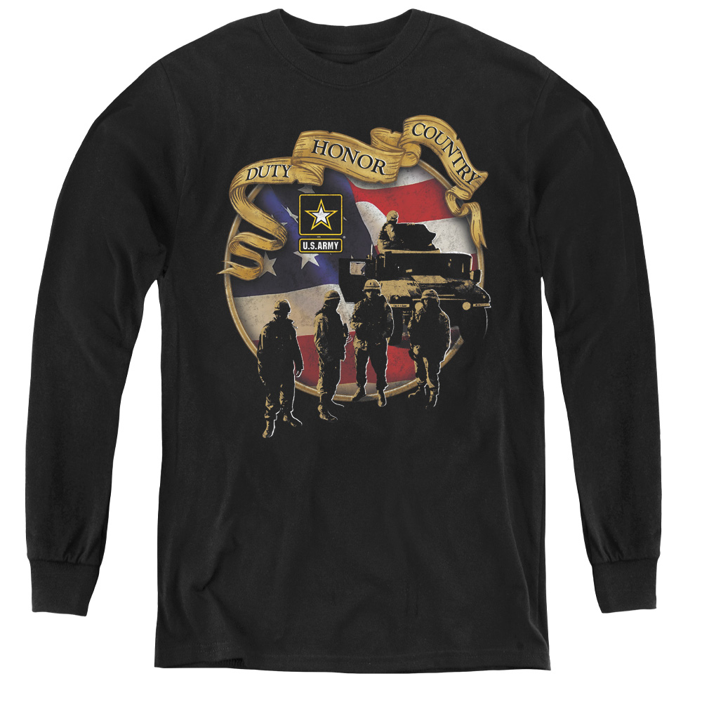 Army & Duty Honor Country-Youth Long Sleeve Tee, Black - Small
