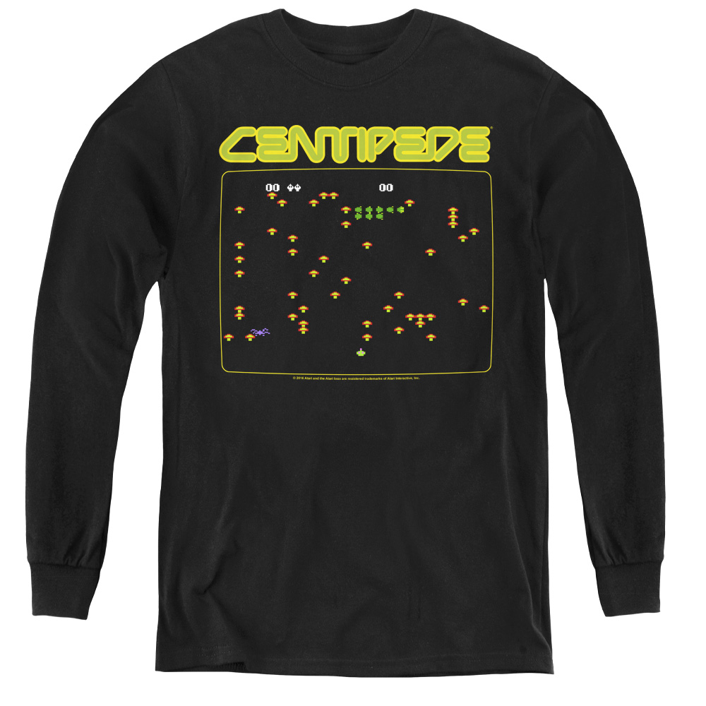 ATRI119-YL-1 Atari & Centipede Screen-Youth Long Sleeve Tee, Black - Small