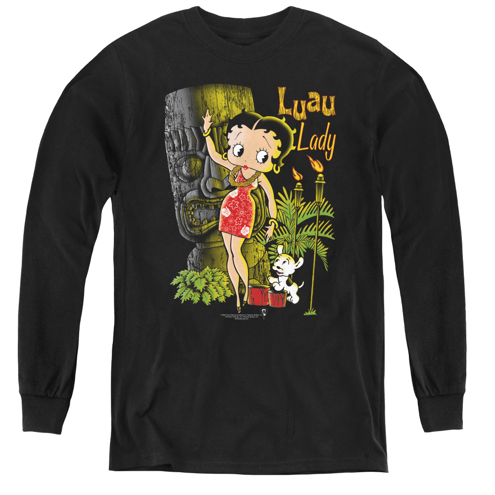 Betty Boop & Luau Lady-Youth Long Sleeve Tee, Black - Medium
